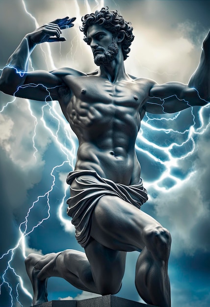 Greek God in Blue Lightning