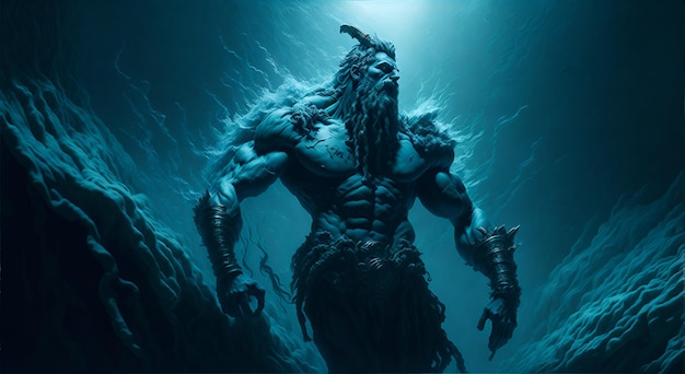 Фото Греческий бог посейдон в глубинах моря мрачная атмосфера