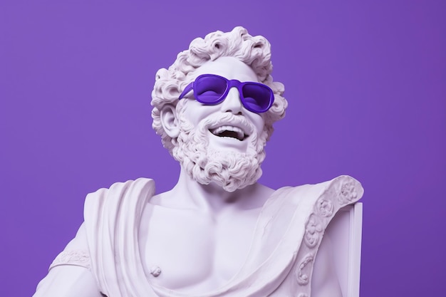 greek god statue smiling wearing cool sunglasses