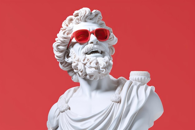 greek god statue smiling wearing cool sunglasses