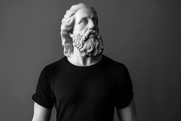 Foto statua di dio greco che indossa una maglietta concept di arte e turismo di moda abbigliamento semplice moda moderna del mercato di massa t-shirt mockup