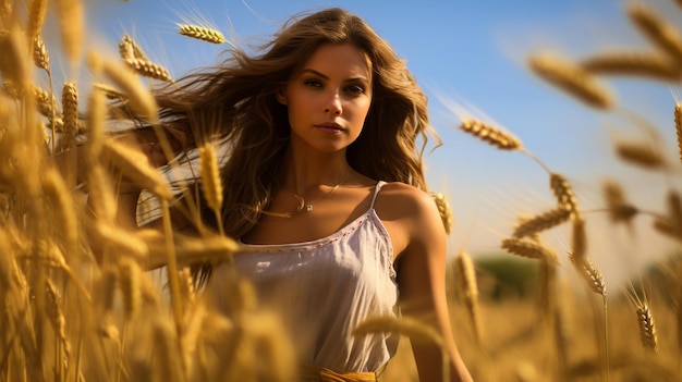 Photo greek goddess of agriculture amidst golden wheat fields