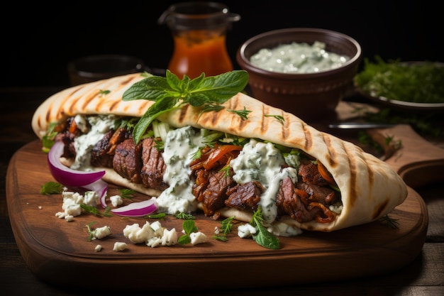 Greek gyro with tzatziki sauce Generative AI