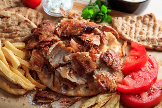 Greek gyros dish on baking paper