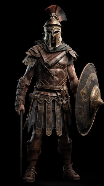 Greek Hoplite Warrior with Battle Scars and War Paint Standing Proudly