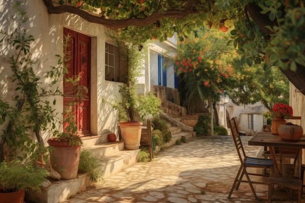 Greek house backyard generate ai