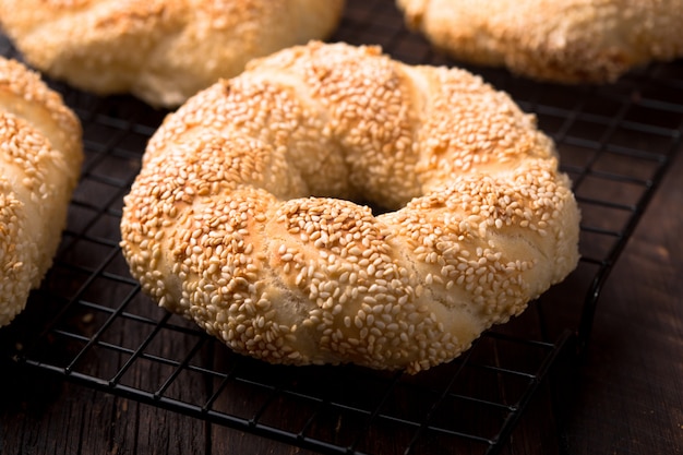 Greek koulouri or Turkish bagels with sesame seeds