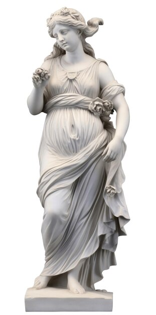 Foto statua di dea greca in marmo isolata su uno sfondo bianco generata dall'ai