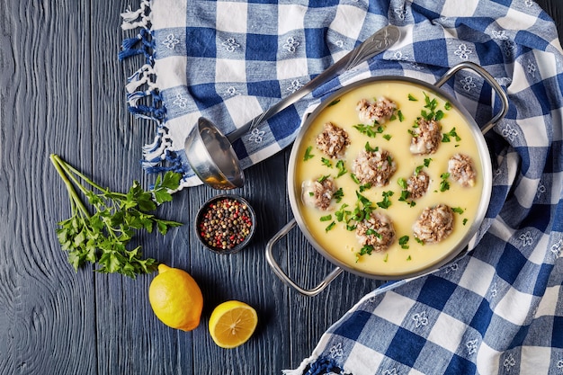 Greek Meatball Soup with Egg lemon sauce