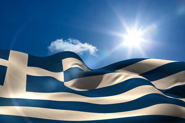 Greek national flag under sunny sky