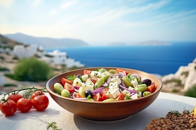 Greek Salad Fresh Garden Mediterranean Salat in Greece Greek Salad with Green Onion Feta Cheese