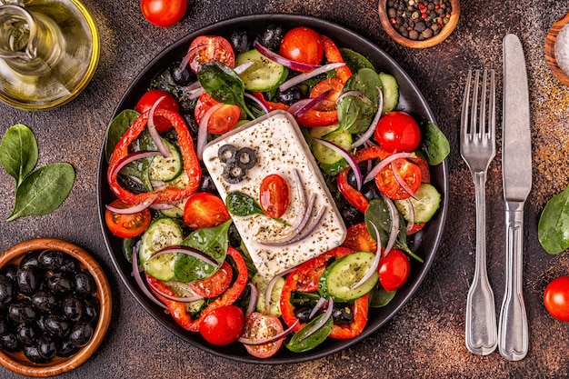 Greek salad of fresh vegetables and feta cheese