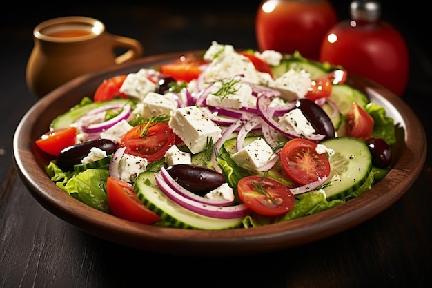 Greek Salad served with a side of grilled lamb