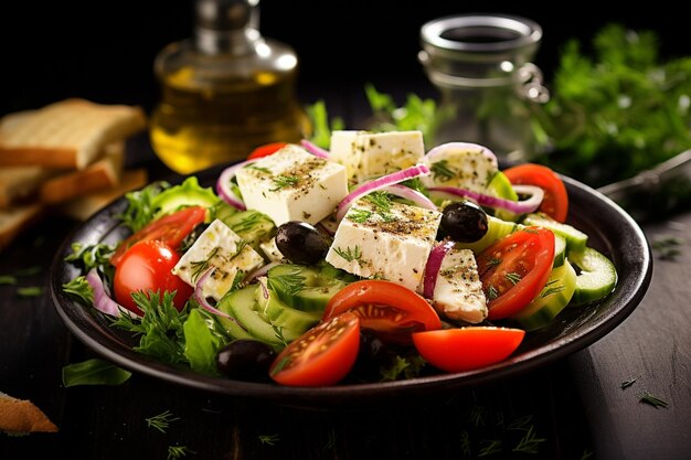 Photo greek salad on the table