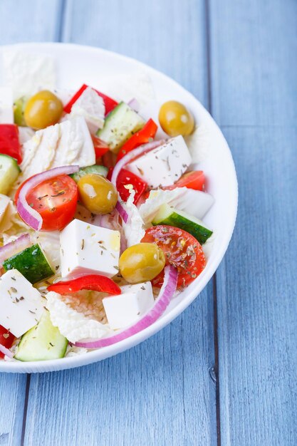 Greek salad Traditional Greek dish Healthy vegetarian food Fresh vegetables and feta cheese