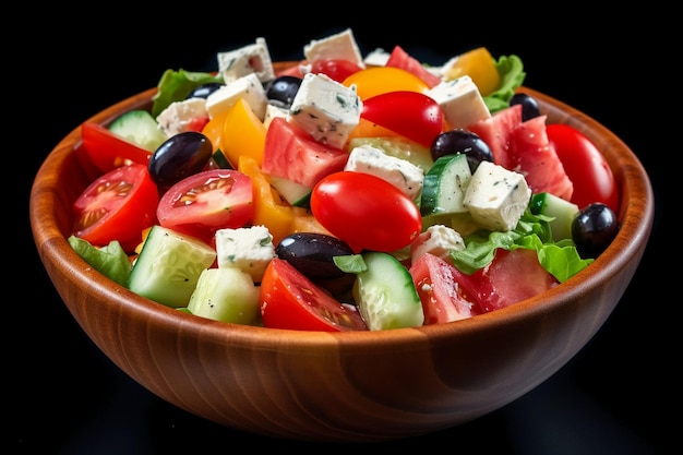 Greek salad vibrant colors bright summer photo hyper realistic high definition sharp AI generative