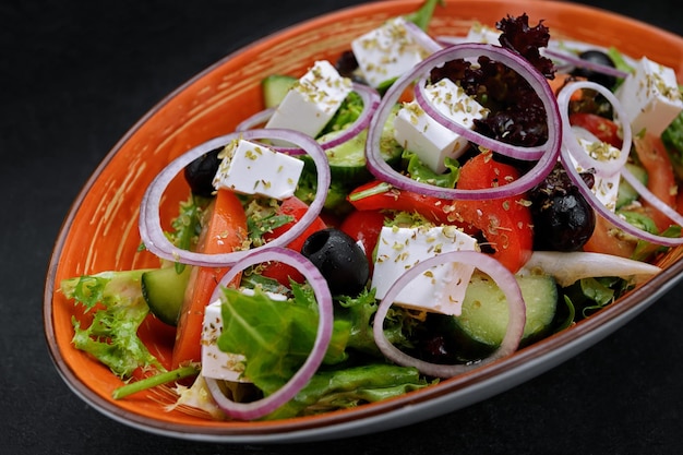 Greek salad with cheese vegetables and olives