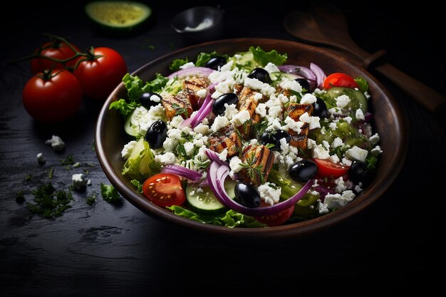 Photo greek salad with crisp vegetables and feta