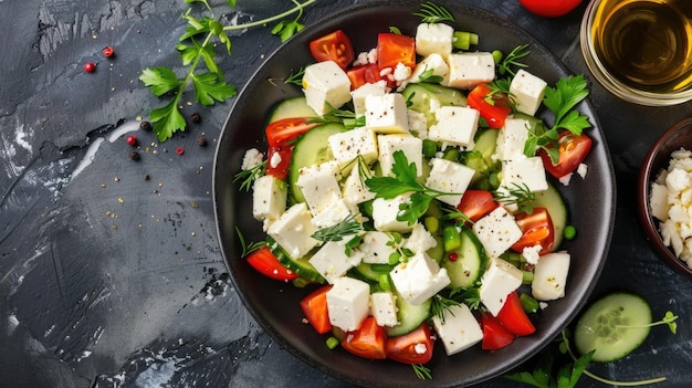 Греческий салат с сыром фета и свежими овощами