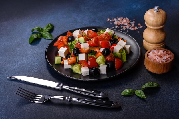 Greek salad with fresh vegetables feta cheese and black olives