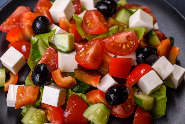 Insalata greca con feta di verdure fresche e olive nere