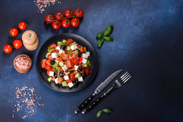 Greek salad with fresh vegetables feta cheese and black olives