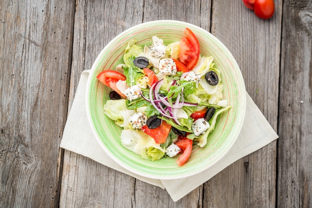 Greek salad with fresh vegetables, feta cheese