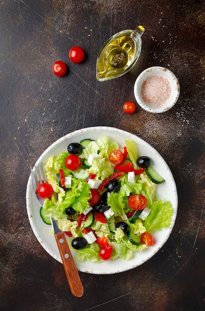 Greek salad with fresh vegetables and feta cheese