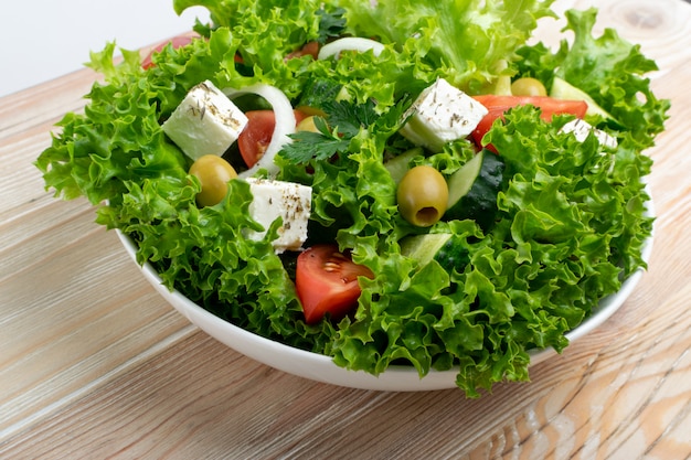 Greek Salad with Lettuce Leaves and Feta Cheese