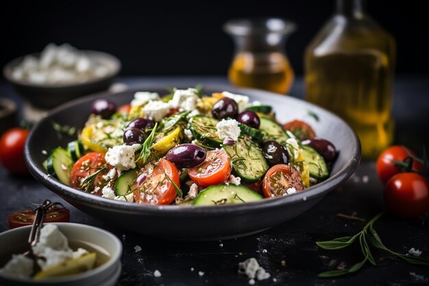 Photo greek salad with tangy feta