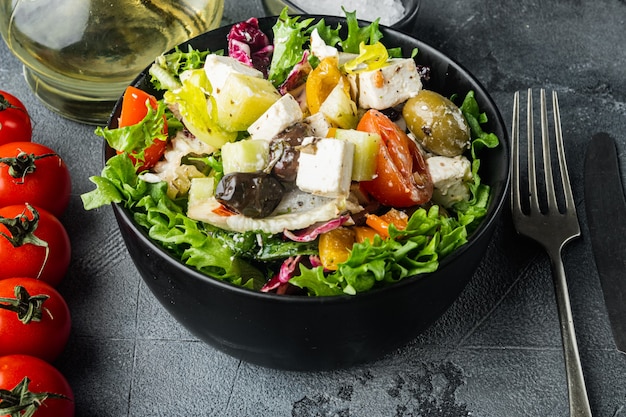 Greek salad with tomato, pepper, olives and feta cheese