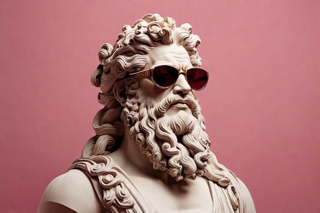 사진 스타일리시한 포즈에서 다채로운 안경을 입은 제우스 신의 그리스 조각