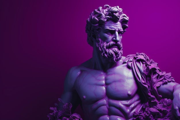 Греческая статуя на лавандовом фоне. Фиолетовая элегантность. Вечная красота, улучшенная цветогенерирующим искусственным интеллектом.