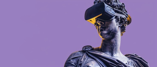 Foto una statua greca con gli occhiali vr