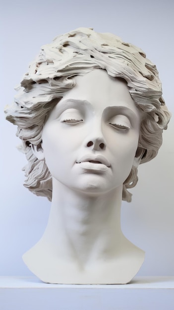 Photo a greek statue white head on white background generative ai