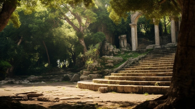 Greek theater in vibrant forest natural soundscape enhances mood