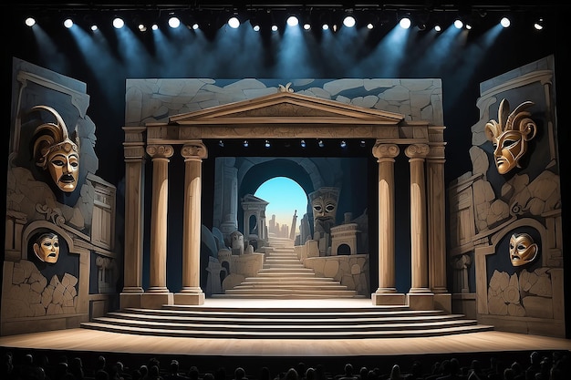 Greek Tragedy Stage Cartoon Drama Setting