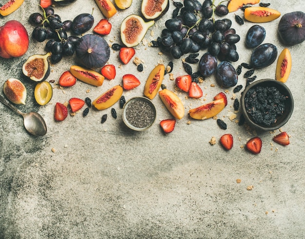 Greek yogurt fresh fruit and chia seeds bowl horizontal composition