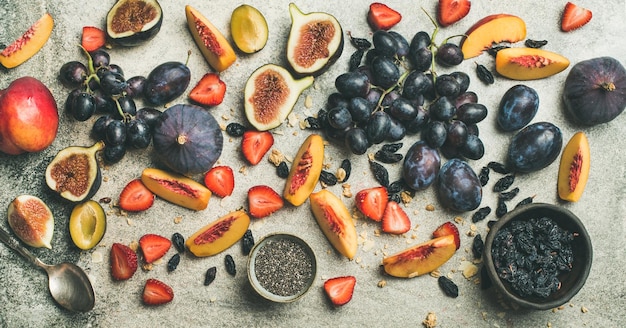 Greek yogurt fresh fruit and chia seeds for breakfast