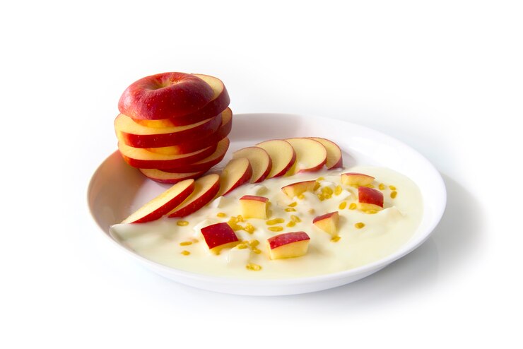 greek yogurt original flavour with fresh slice red apple white plate 71919 220