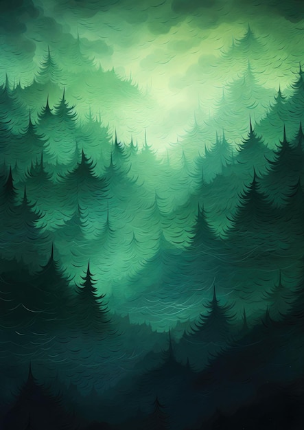 Green abstract background with mountain outlines Generative AI