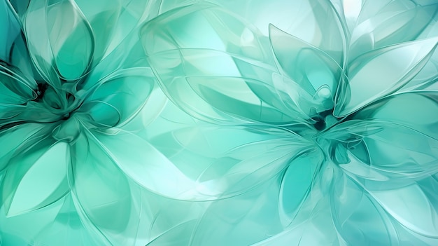 A green abstract background with a pattern of flowers.