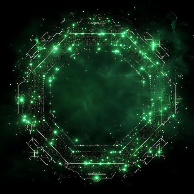 Photo a green abstract design with a green background with a circle of lights