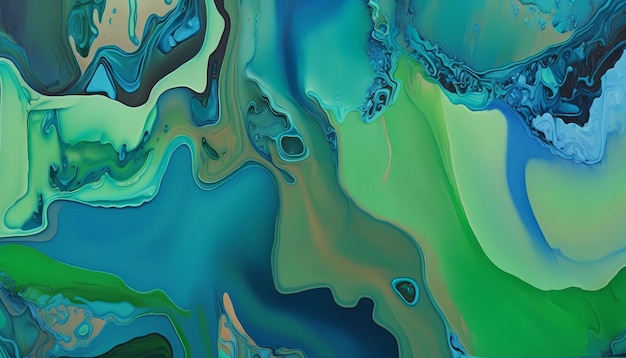 Green abstract painting with a fluid pattern background