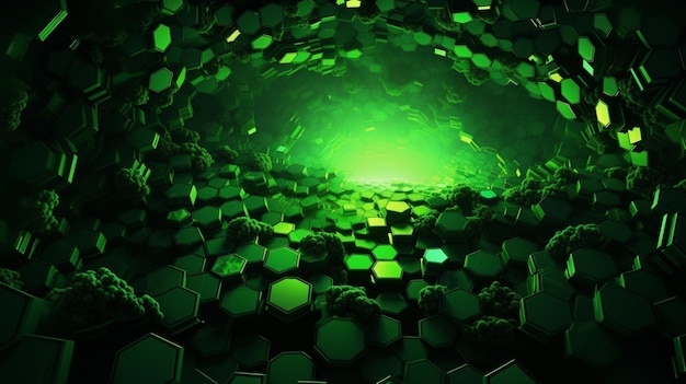 緑色の背景に立方体が描かれている緑色の抽象