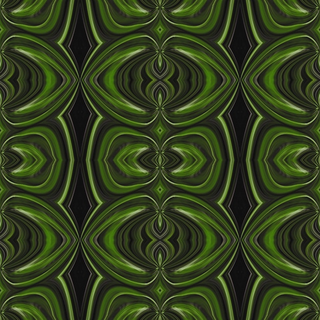 Фото Зеленая абстракция с пересекающимися закрученными волнистыми линиями на черном фоне