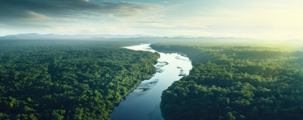 写真 緑のアマゾン熱帯雨林の風景 航空写真