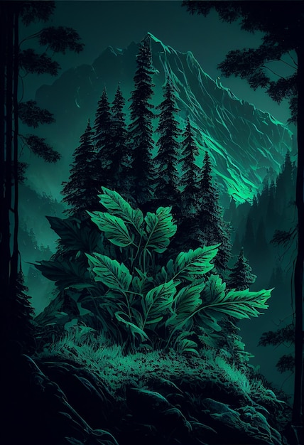 Green aesthetic wallpapers, forest landscape