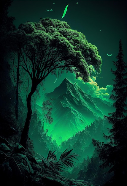 Green aesthetic wallpapers, forest landscape