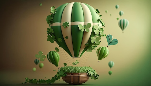 Green air balloon flying air transport illustration Decorated for St patricks day Generative AI